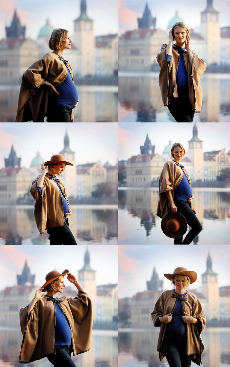 posing při  těhotenském focení v Praze