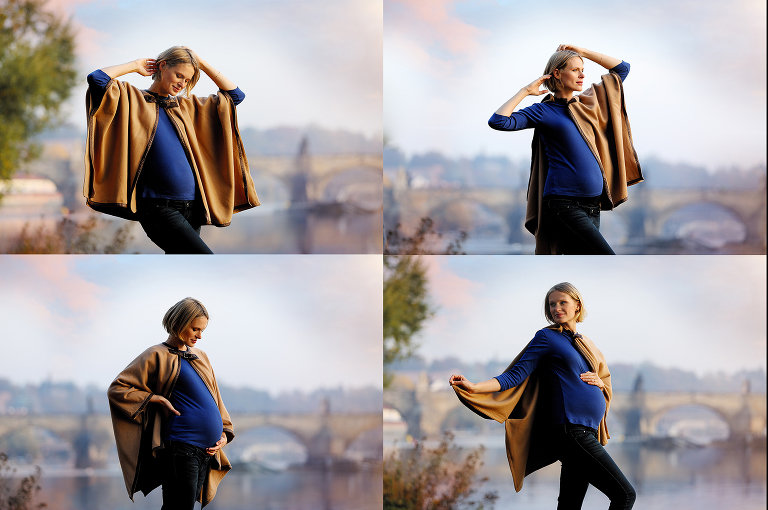 pózy při těhotenském focení  u řeky